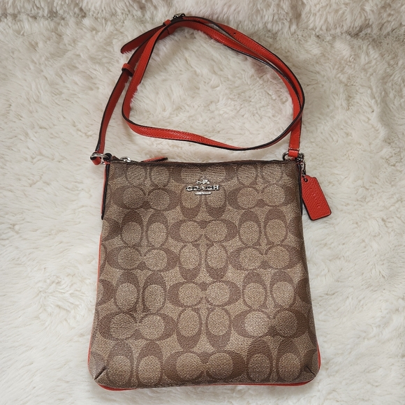 Coach Handbags - Coach North/South Crossbody in Signature Canvas Khaki/Orange Style F35940 LN